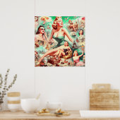 ヴィンテージオイル塗装コラージピンアップ ポスター (キッチン)