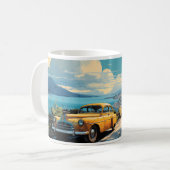 ヴィンテージオイル黄色車のクラシック塗装 コーヒーマグカップ (正面左)