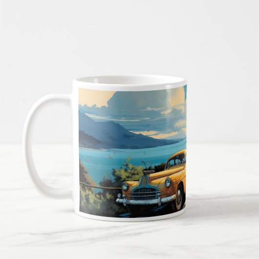 ヴィンテージオイル黄色車のクラシック塗装 コーヒーマグカップ (左)