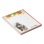 ヴィンテージオウムかわいらしとオレンジの花のペルソナライズ ノートパッド (アングル)