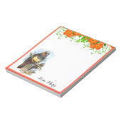 ヴィンテージオウムかわいらしとオレンジの花のペルソナライズ ノートパッド (回転)