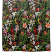 ヴィンテージオウムのジャングル1パターン シャワーカーテン (正面)