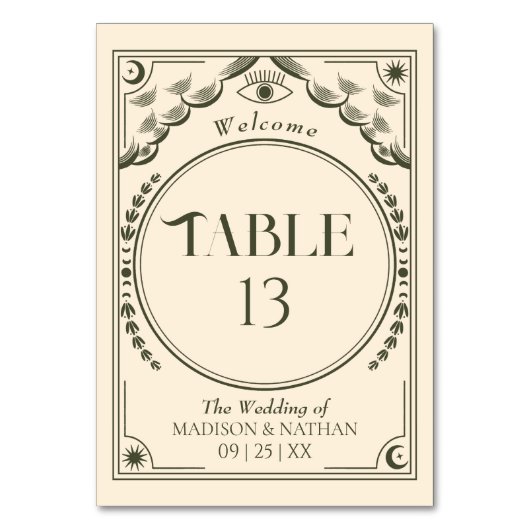 ヴィンテージオエレガントリーブ神秘的タロット結婚ズ テーブルナンバー (裏面)