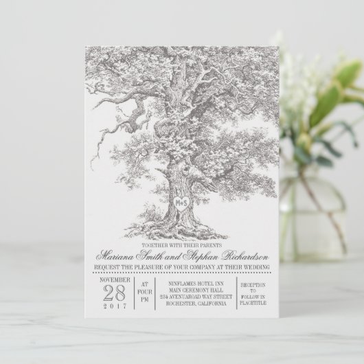 ヴィンテージオカシの木の素朴な結婚式招待状 招待状 (スタンド正面)
