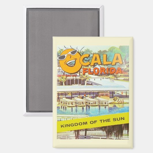 ヴィンテージオカラ、フロリダボートと笑顔の太陽 マグネット (正面/裏面)