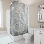 ヴィンテージオクトパスシルバーピューターグレーウォーターカラー シャワーカーテン (インサイチュ)