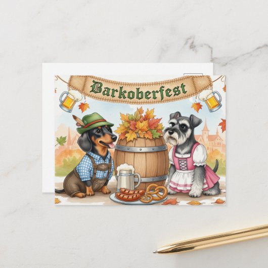 ヴィンテージオクトーバーフェストトーストはがき ポストカード (正面/裏面インサイチュ)