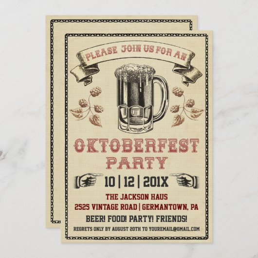 ヴィンテージオクトーバーフェストパーティの招待状 招待状 (正面/裏面)