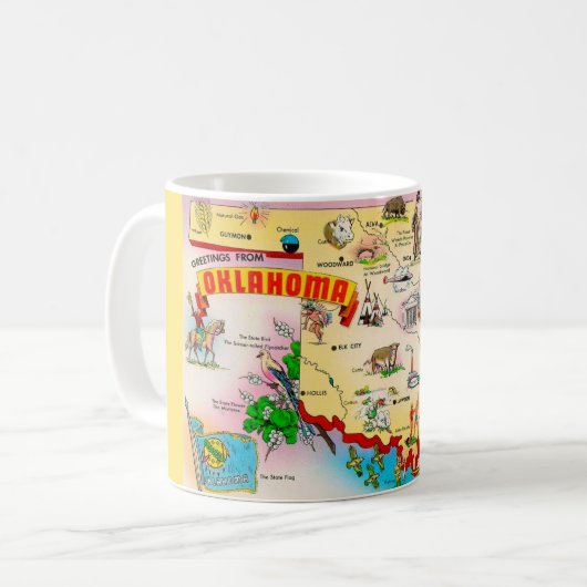 ヴィンテージオクラホマ州イラストマップ コーヒーマグカップ (正面左)