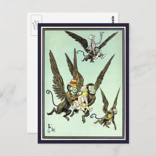 ヴィンテージオズの魔法使い飛んでいるドロシーとサル ポストカード (正面/裏面)
