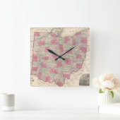 ヴィンテージオハイオの地図(1864年) スクエア壁時計 (ホーム)