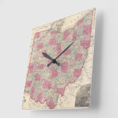 ヴィンテージオハイオの地図(1864年) スクエア壁時計 (傾斜)