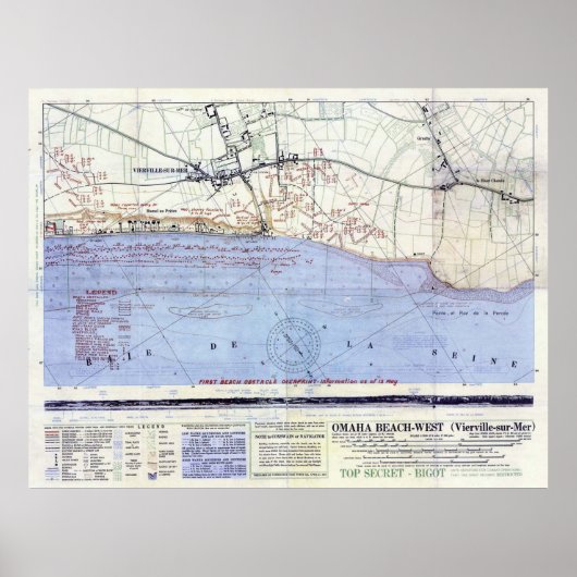 ヴィンテージオマハビーチの地図(1944) ポスター (正面)