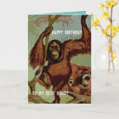 ヴィンテージオランウータンの木 – ハッピーバースデー カード (黄色い花)