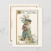 ヴィンテージオランダの少年とイースターリリーとバニー ポストカード (正面/裏面)
