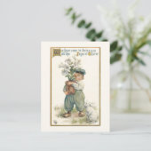 ヴィンテージオランダの少年とイースターリリーとバニー ポストカード (スタンド正面)