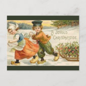 ヴィンテージオランダの男の子と女の子のスレッドのクリスマス ポストカード (正面)
