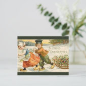 ヴィンテージオランダの男の子と女の子のスレッドのクリスマス ポストカード (スタンド正面)