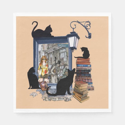 ヴィンテージオランダアーティスト&黒猫 スタンダードランチョンナプキン (正面)