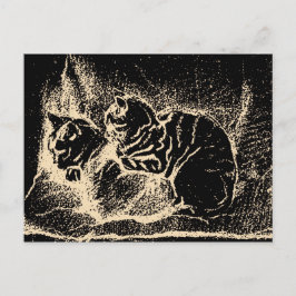 ヴィンテージオランダファインアート- Two Sleeping Cat ポストカード