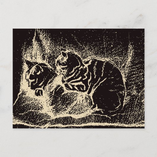 ヴィンテージオランダファインアート- Two Sleeping Cat ポストカード (正面)