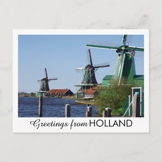 ヴィンテージオランダレッドホワイトグリーン風車写真 シーズンポストカード (正面)