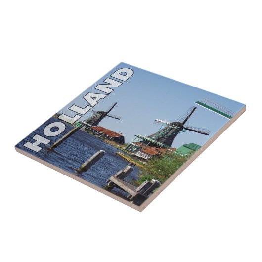 ヴィンテージオランダ民話レッドホワイトグリーン風車 タイル (側面)