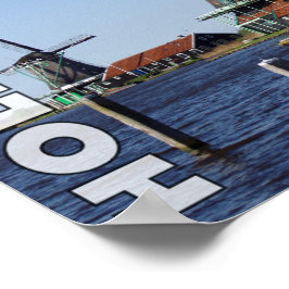 ヴィンテージオランダ民話レッドホワイトグリーン風車 ポスター