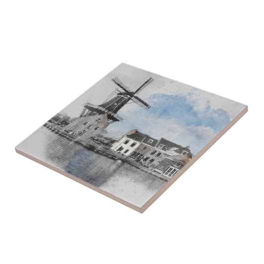 ヴィンテージオランダ風車セラミックタイルオランダ タイル (側面)