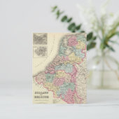 ヴィンテージオランダ・ベルギーの地図（1856年） ポストカード (スタンド正面)