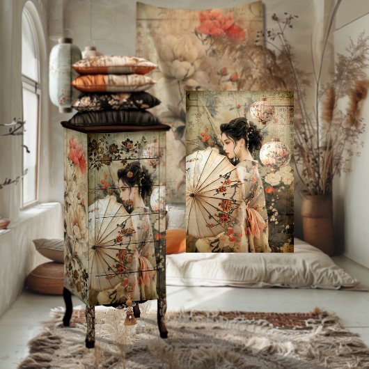 ヴィンテージオリエンタルゲイシャポートレートアート 薄葉紙