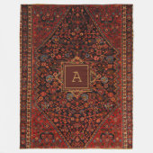 ヴィンテージオリエンタルラグモノグラムレッドブルゴーニュ金ゴールド フリースブランケット (正面)