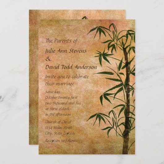 ヴィンテージオリエンタル結婚バンブ3 招待状 (正面/裏面)