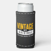 ヴィンテージオリジナルブラックレザー誕生年 スリム缶クーラー (Seltzer正面)