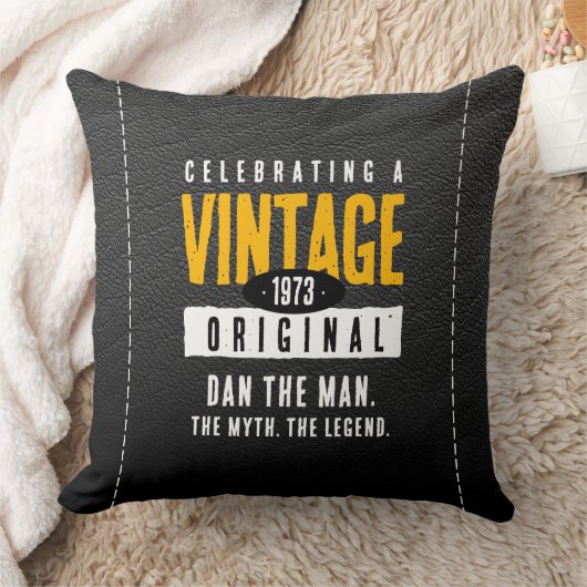 ヴィンテージオリジナルブラック金ゴールドレザー誕生年 クッション (ブランケット)