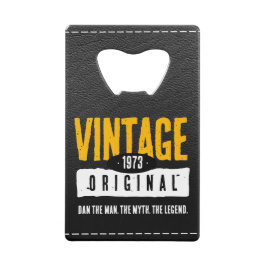 ヴィンテージオリジナルブラック&金ゴールドレザー誕生年 クレジットカード栓抜き