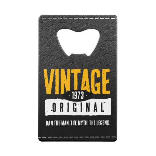 ヴィンテージオリジナルブラック&金ゴールドレザー誕生年 クレジットカード栓抜き (正面)