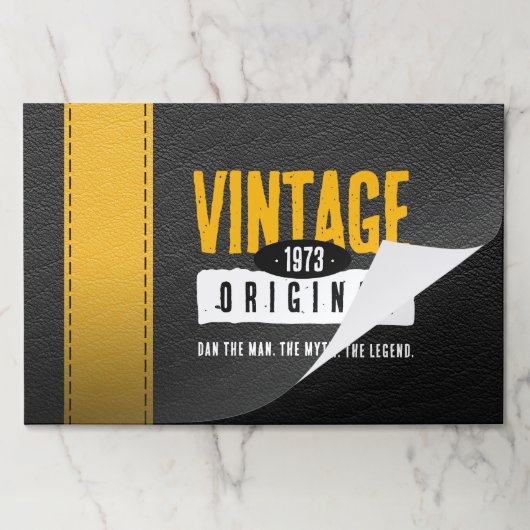 ヴィンテージオリジナルブラック&金ゴールドレザー誕生年 ペーパーパッド (折り畳み)
