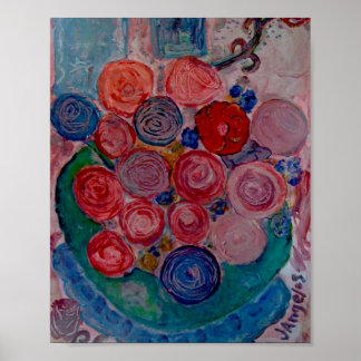 ヴィンテージオリジナルプリントフラワーテーブルキャットウィンドウXO ポスター