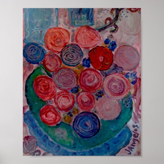 ヴィンテージオリジナルプリントフラワーテーブルキャットウィンドウXO ポスター (正面)