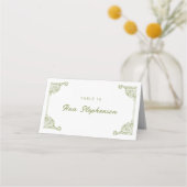 ヴィンテージオリーブグリーンアンティークフレーム座席表 プレイスカード (正面)