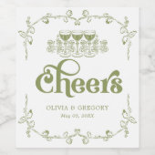 ヴィンテージオリーブグリーンアンティークフレーム応援 ワインラベル (シングルラベル)