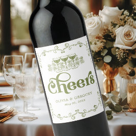 ヴィンテージオリーブグリーンアンティークフレーム応援 ワインラベル