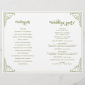 ヴィンテージオリーブグリーンアンティークフレーム結婚式プログラム (裏面)