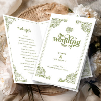 ヴィンテージオリーブグリーンアンティークフレーム結婚式プログラム