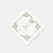 ヴィンテージオリーブグリーンアンティークフレ結婚ーム スタンダードカクテルナプキン (角)