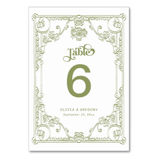 ヴィンテージオリーブグリーンアンティークフレ結婚ーム テーブルナンバー (裏面)
