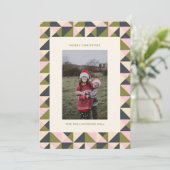 ヴィンテージオリーブグリーンピンククリスマスジオメトリックフォト シーズンカード (スタンド正面)