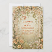 ヴィンテージオリーブグリーンフローラアールヌーボー結婚ズ 招待状 (正面)
