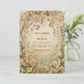 ヴィンテージオリーブグリーンフローラアールヌーボー結婚ズ 招待状 (スタンド正面)